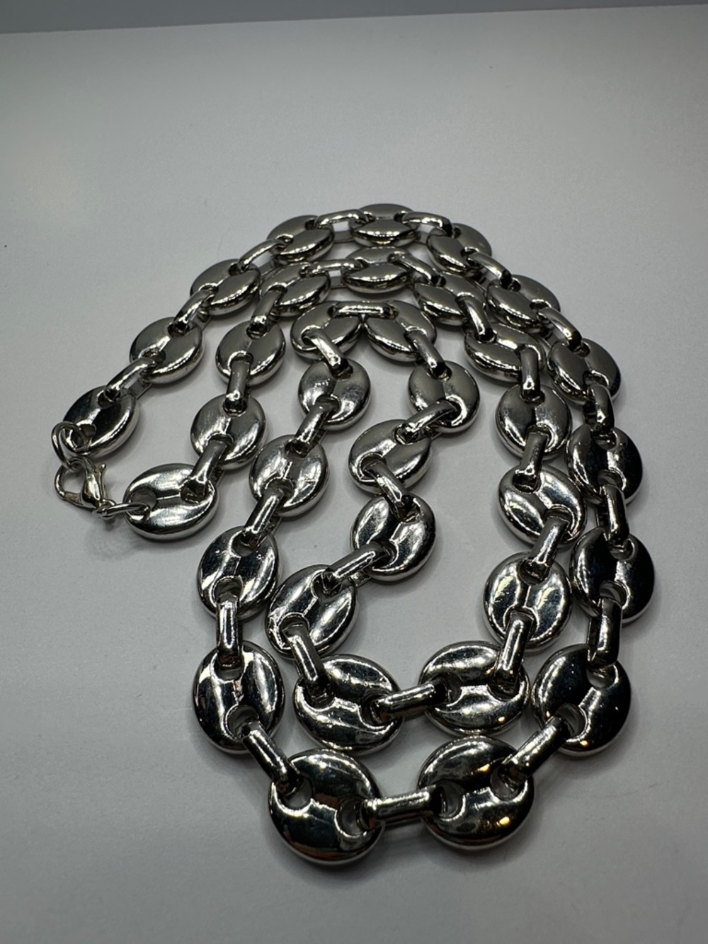 Puffy Mariner Link Silver Chain Necklace 22” Unisex Chunky Long Trendy Chain - Picture 3 of 6